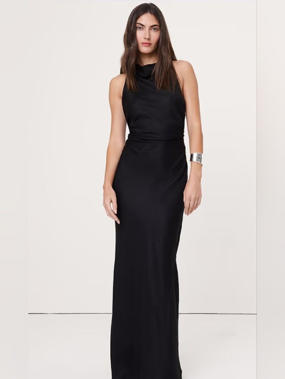 Banana Republic Viscose Linen Cowl Neck Maxi Dress Keyhole Back Black 00P